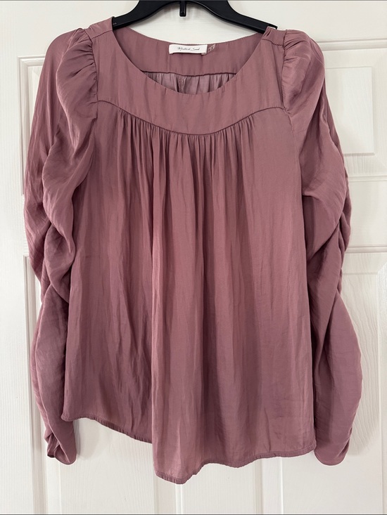 Mustard Seed Tops - Mustard Seed Dusty Rose Gathered Long-Sleeve Blouse small